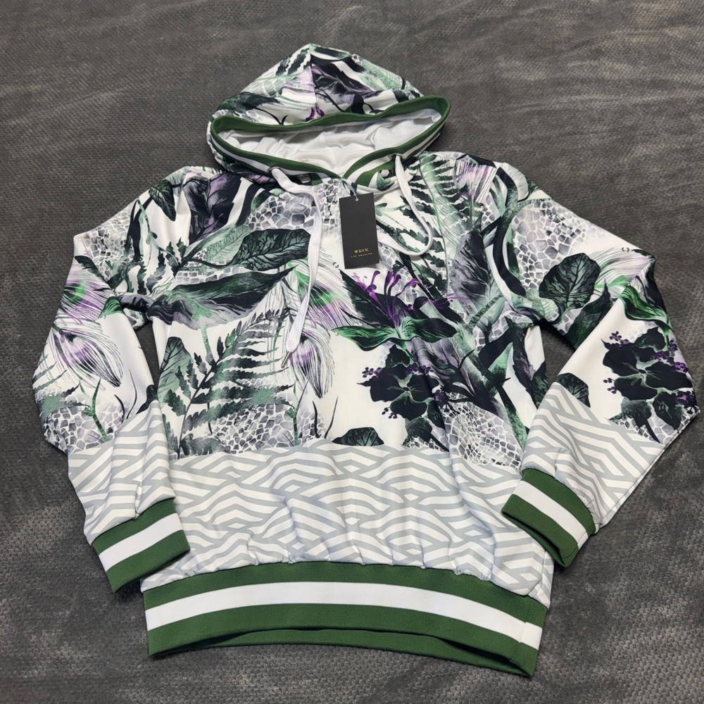 WEIV‎ Los Angeles Mens Tropical Floral Geometric Hoodie Green White FJ205 Small